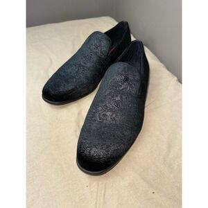 Robert David‎ Black Velvet With Flower  and Vines Burned Inlay Shoes Size 10.5